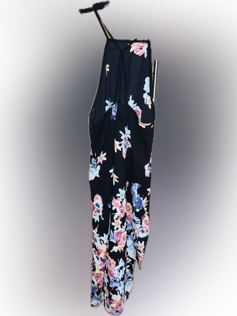 Express Black Floral Midi Dress with Pink and Blue Blooms